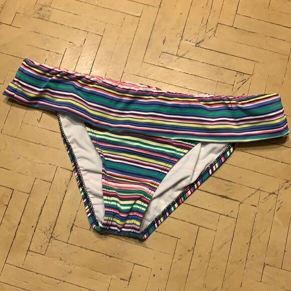 Ella Moss Pink & Blue Bikini Bottom M Stripe Fold - Picture 1 of 9